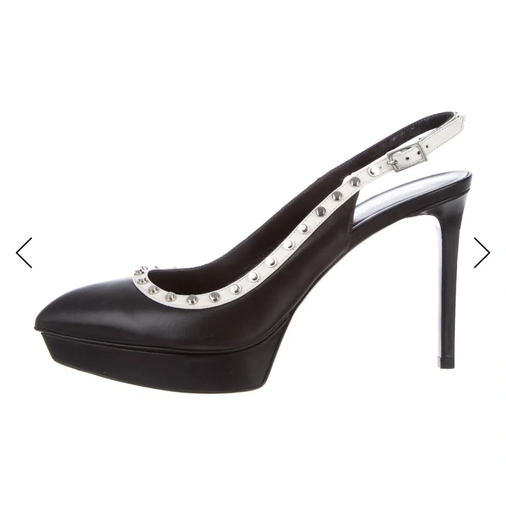 Never worn, Saint Laurent Black and Silver Studded Heels with box size 9.5 - Picture 2 of 11